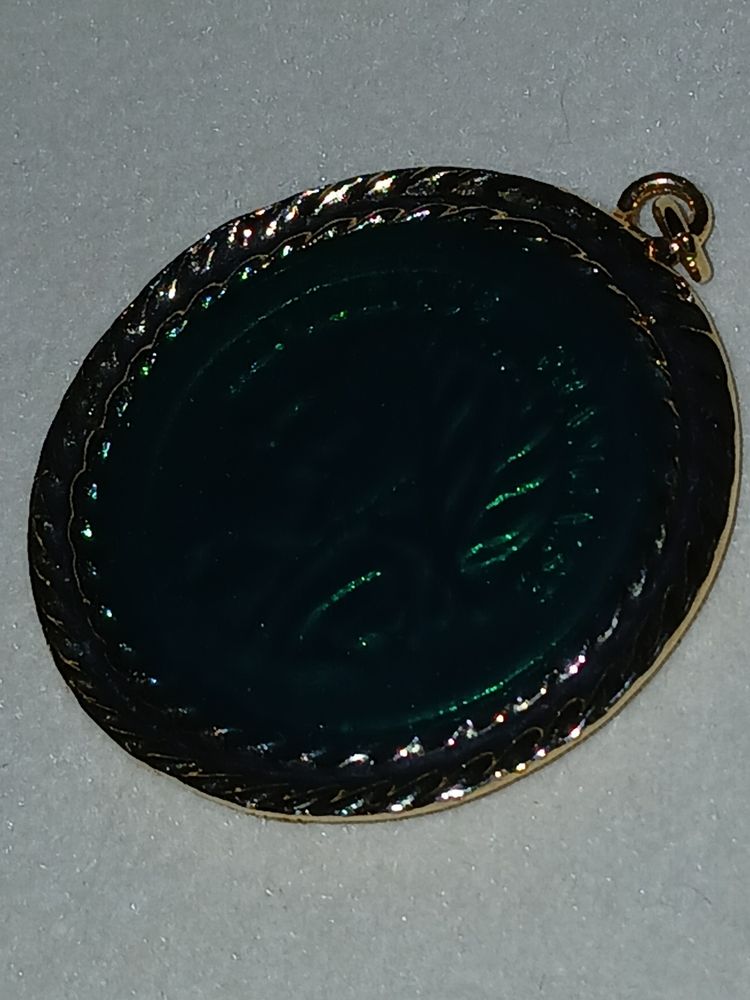 Vintage Emerald Green Glass 'République Française' Intaglio Coin Pendant image 5