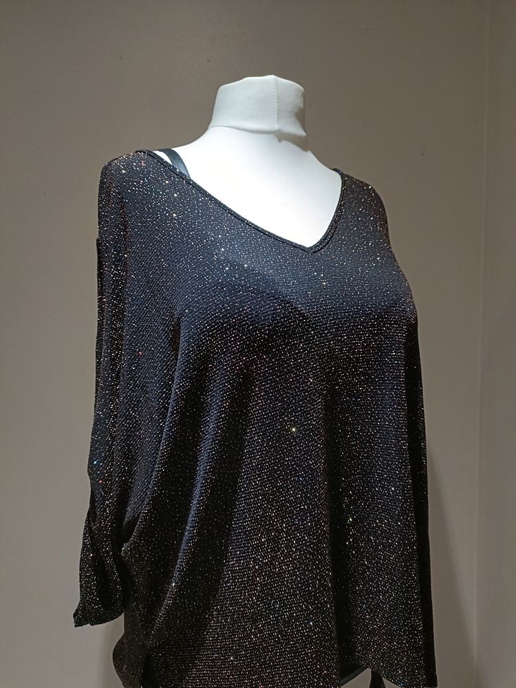 Roman Black Sparkly Long Sleeve Top