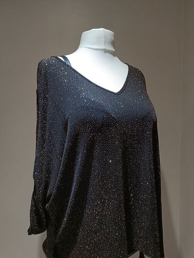 Roman Black Sparkly Long Sleeve Top