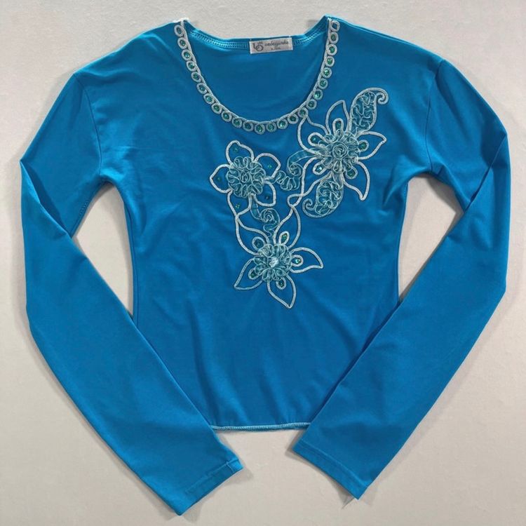 Other Blue Long Sleeve Top With Floral Embroidery product image