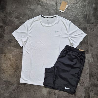 Nike White Uv Miler T-Shirt And Black Shorts Set