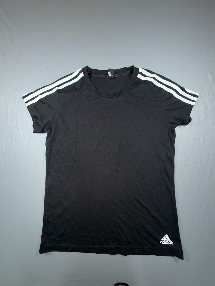 98 - Adidas Black T-Shirt With White Stripes