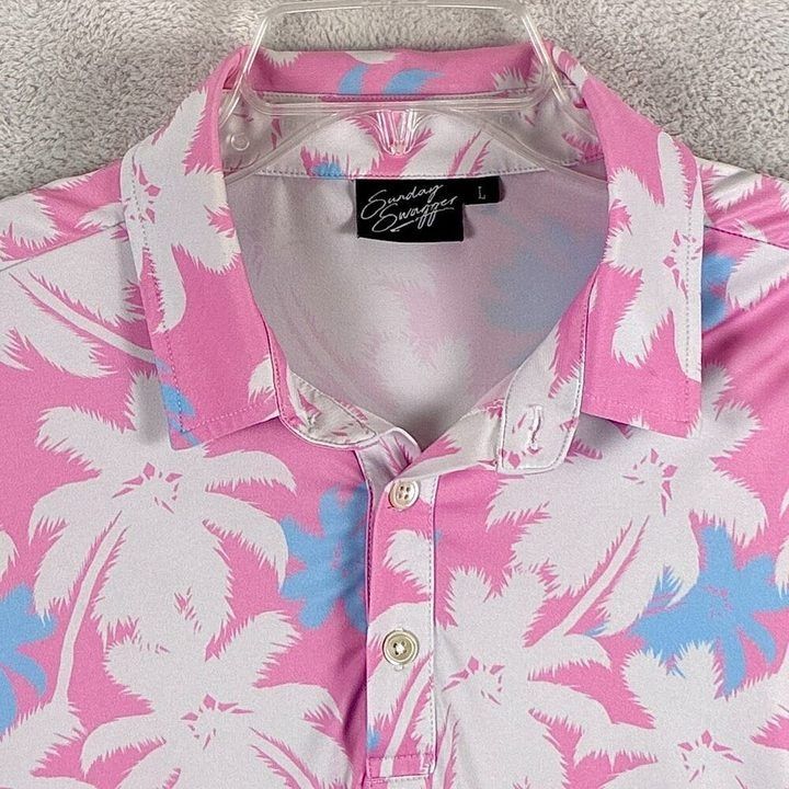 Sunday Sombrero Pink Palm Tree Print Polo Shirt image 2