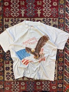 White Graphic T-Shirt With Eagle And American Flag
