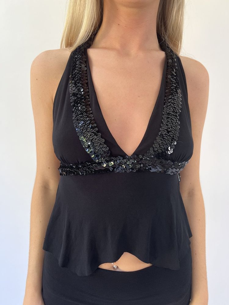 💚aquamarine drop | medium black halter top with sequin details image 8