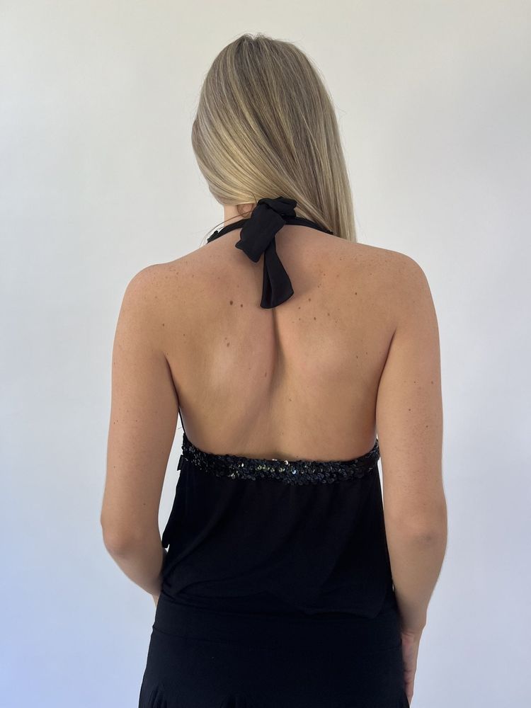 💚aquamarine drop | medium black halter top with sequin details image 4