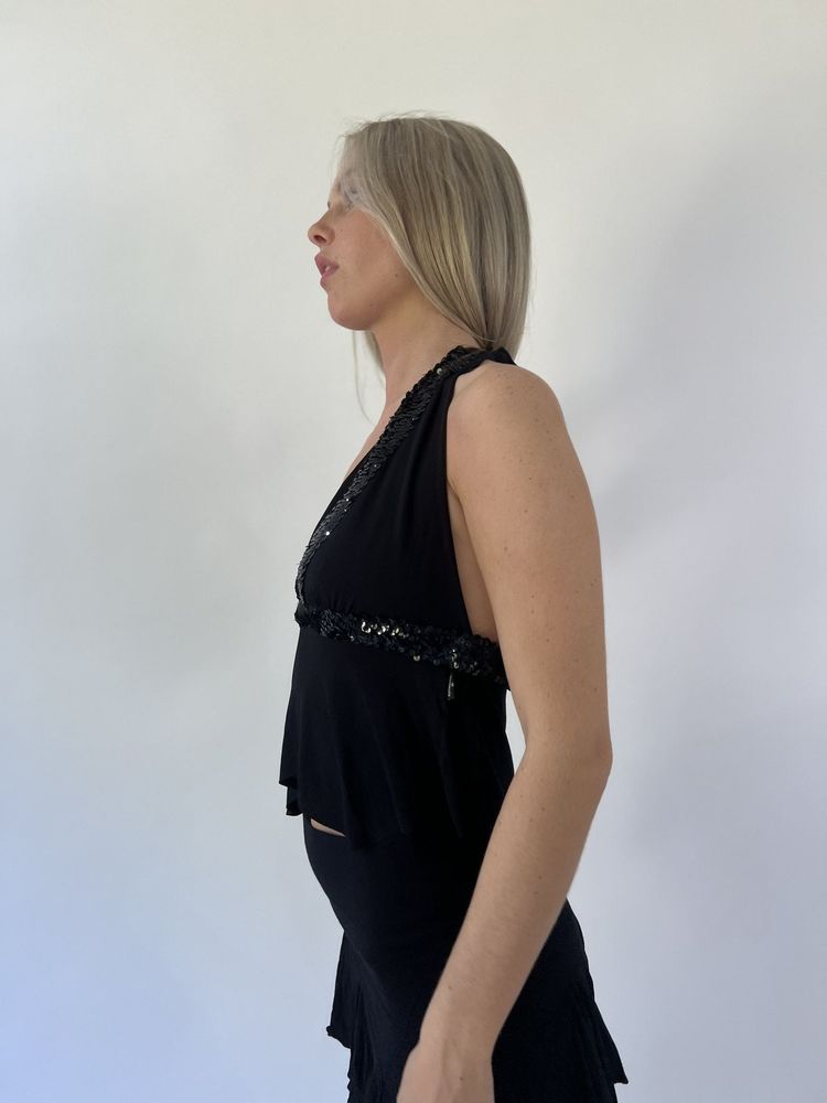 💚aquamarine drop | medium black halter top with sequin details image 7