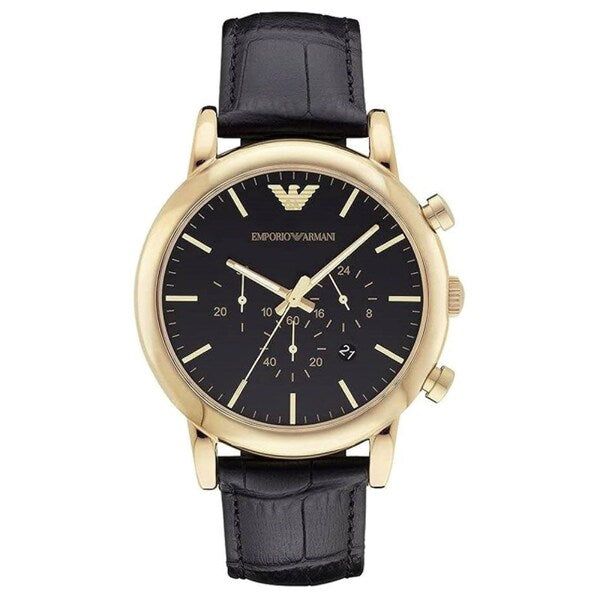 Emporio Armani AR1917 Mens Watch Black Leather Strap Black Dial image 1