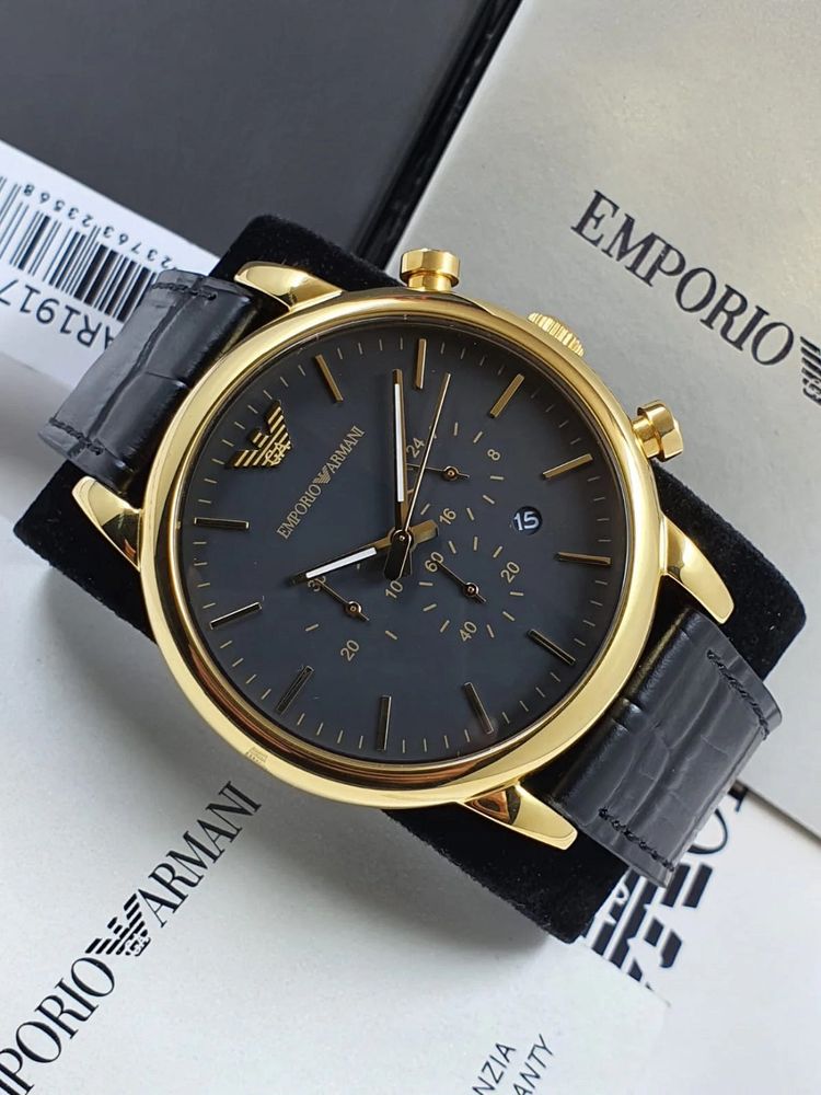 Emporio Armani AR1917 Mens Watch Black Leather Strap Black Dial image 4
