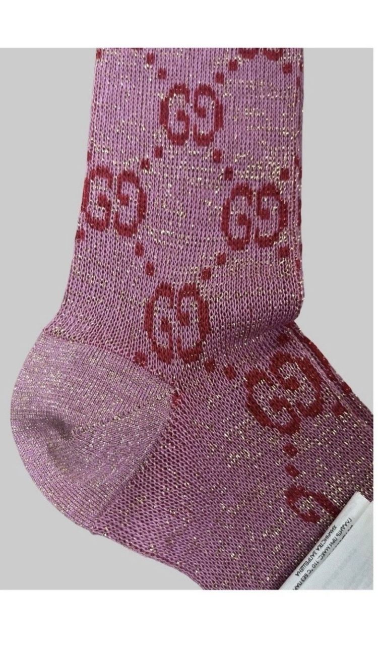 Gucci Pink Gg Logo knee high Socks size S 4