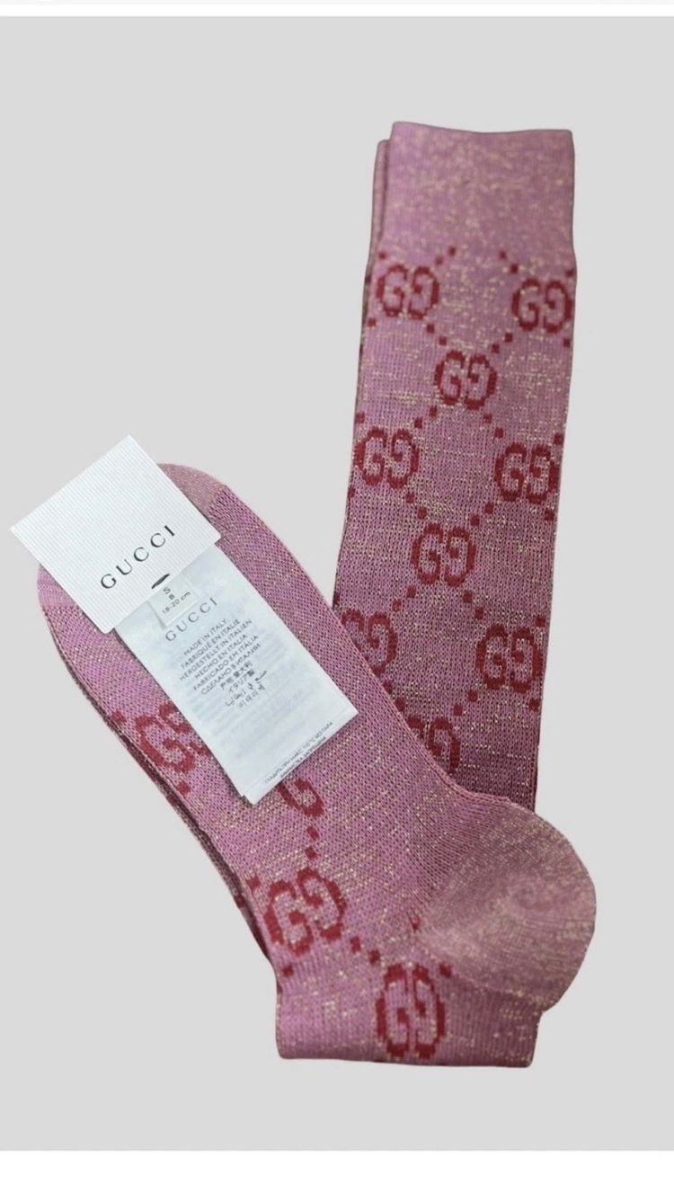 Gucci Pink Gg Logo knee high Socks size S 5