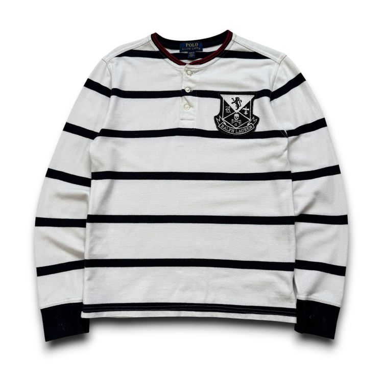Ralph Lauren 2000's horizontal stripe embroidered Henley tee (XS)