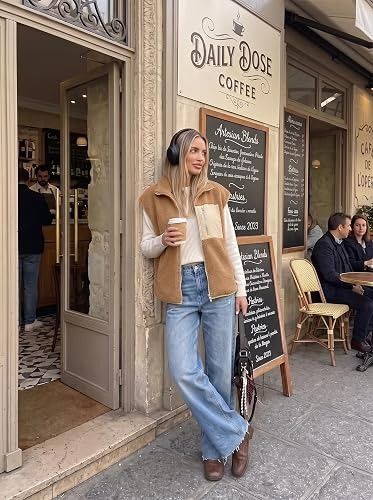 Brown Sherpa Fleece Vest With Cream Pocket image 1