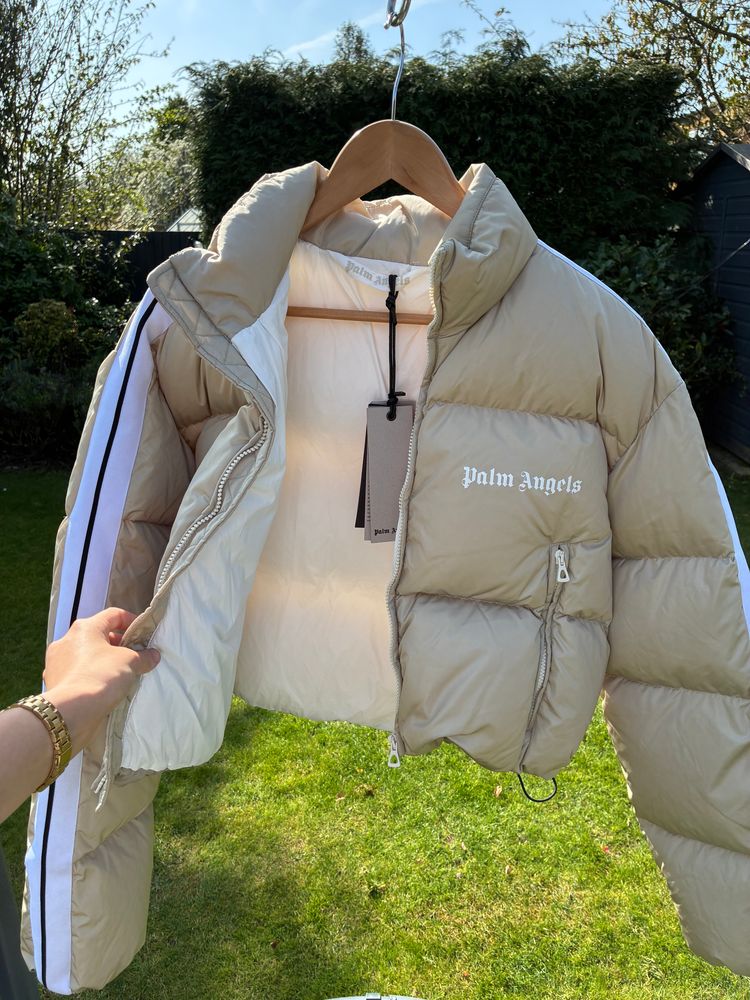 Palm Angels cropped Beige Puffer Jacket