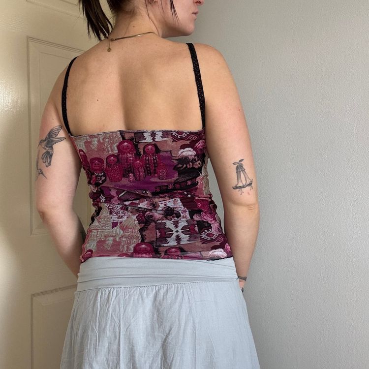 Black mesh Cami Top With Patterned back 3