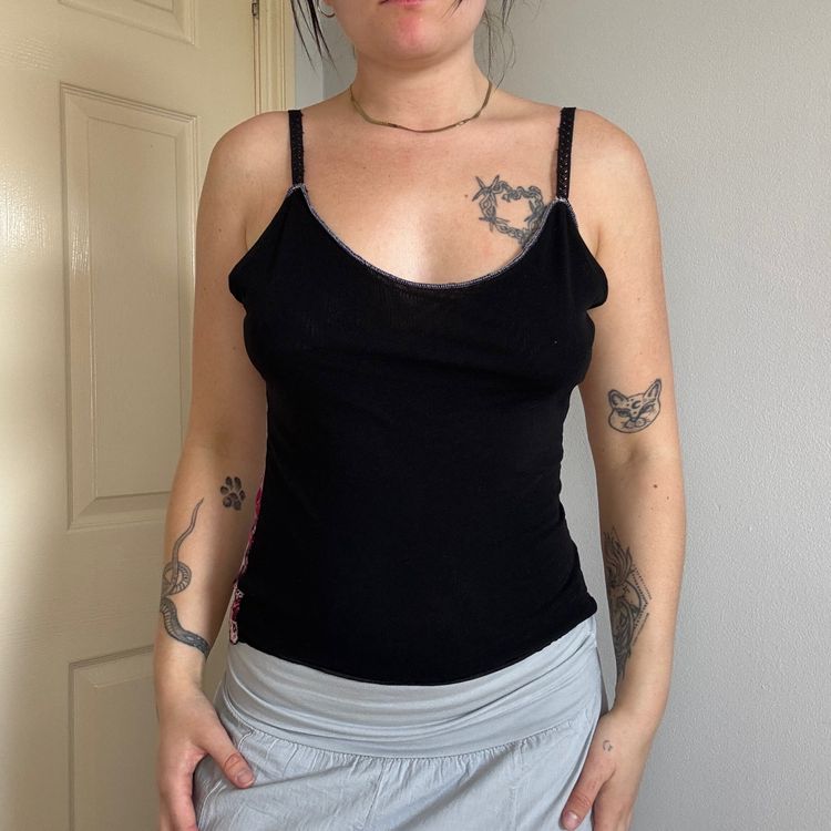 Black mesh Cami Top With Patterned back