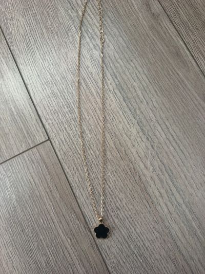 Gold Chain Necklace With Black Flower Pendant