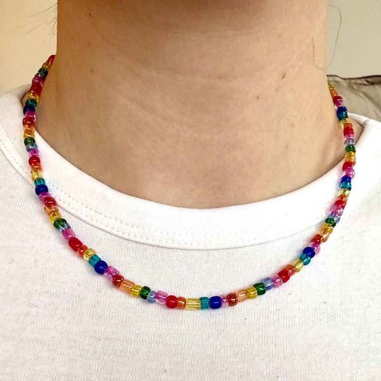 Other Rainbow Glass Bead Necklace – 16” Colour-Pop Choker / Layering Chain product image