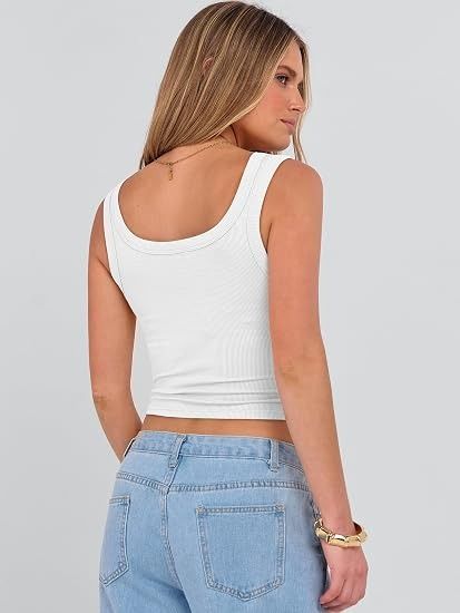 White Ribbed Tank Top obraz 2