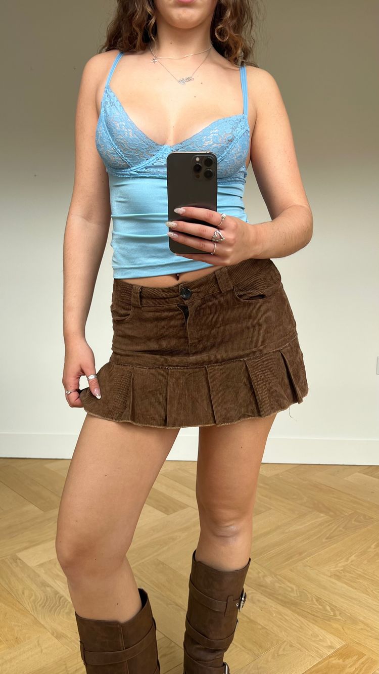 00s brown corduroy mini skirt- size M image 1