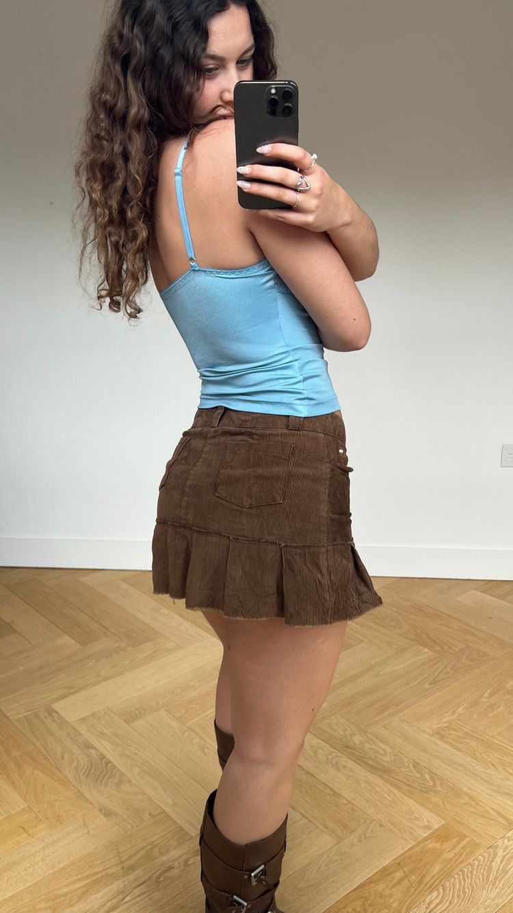 00s brown corduroy mini skirt- size M image 6