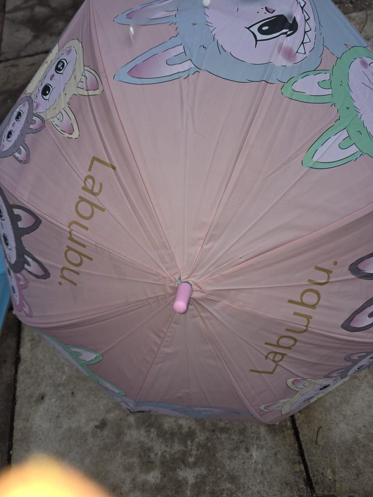 Pink Umbrella With Cartoon Animal Faces