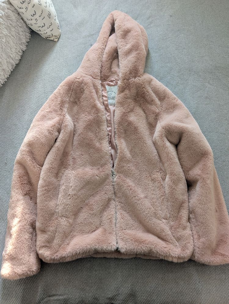 George Pink Faux Fur Hooded Jacket obraz 1