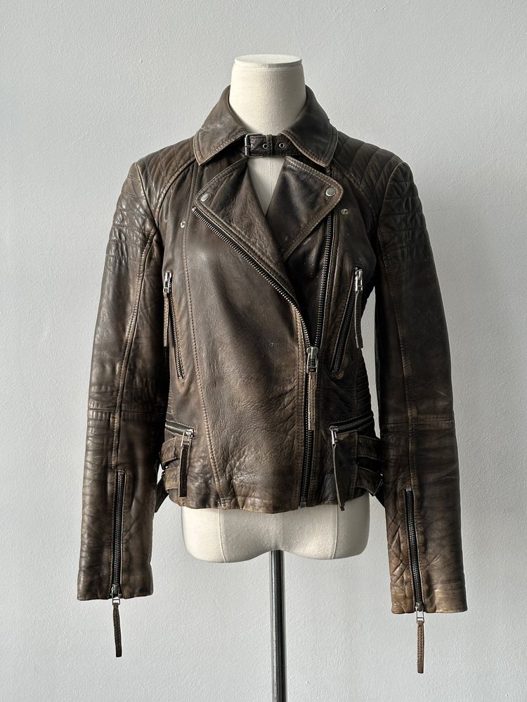 Whistles Distressed Leather Biker Jacket - S imagen 4