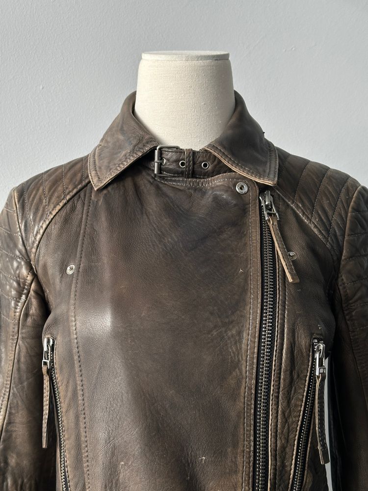 Whistles Distressed Leather Biker Jacket - S imagen 14