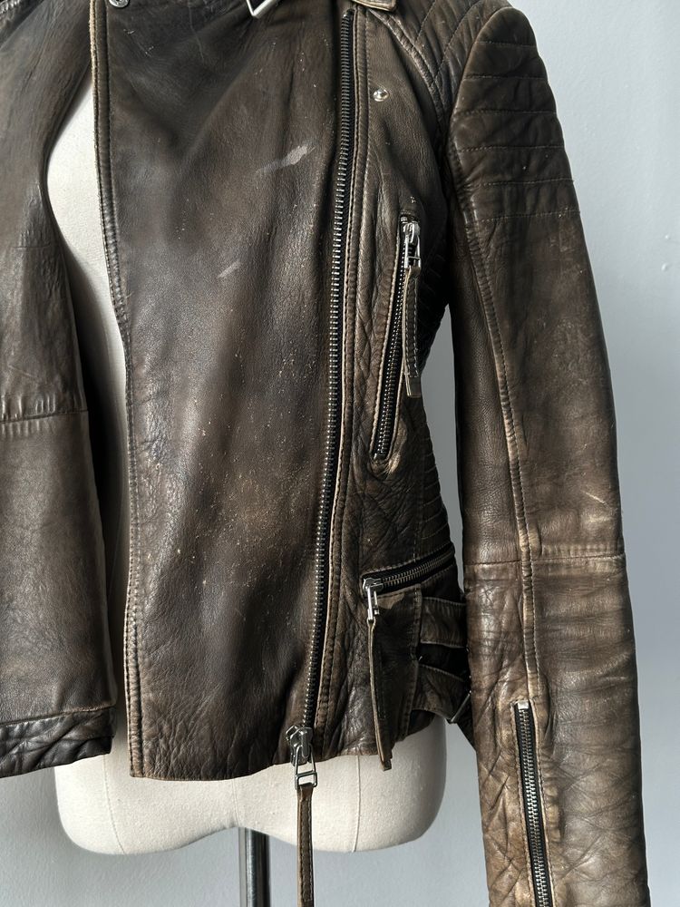 Whistles Distressed Leather Biker Jacket - S imagen 2