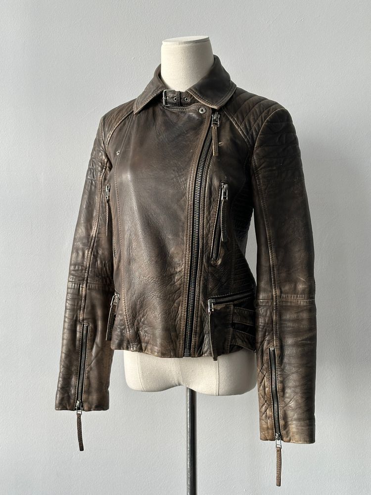 Whistles Distressed Leather Biker Jacket - S imagen 1