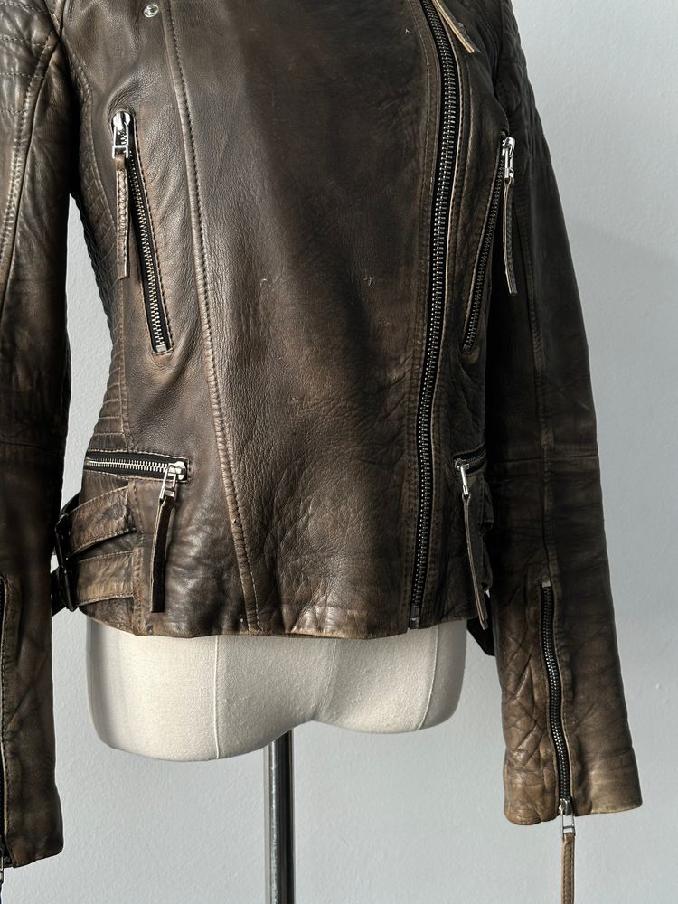 Whistles Distressed Leather Biker Jacket - S imagen 12