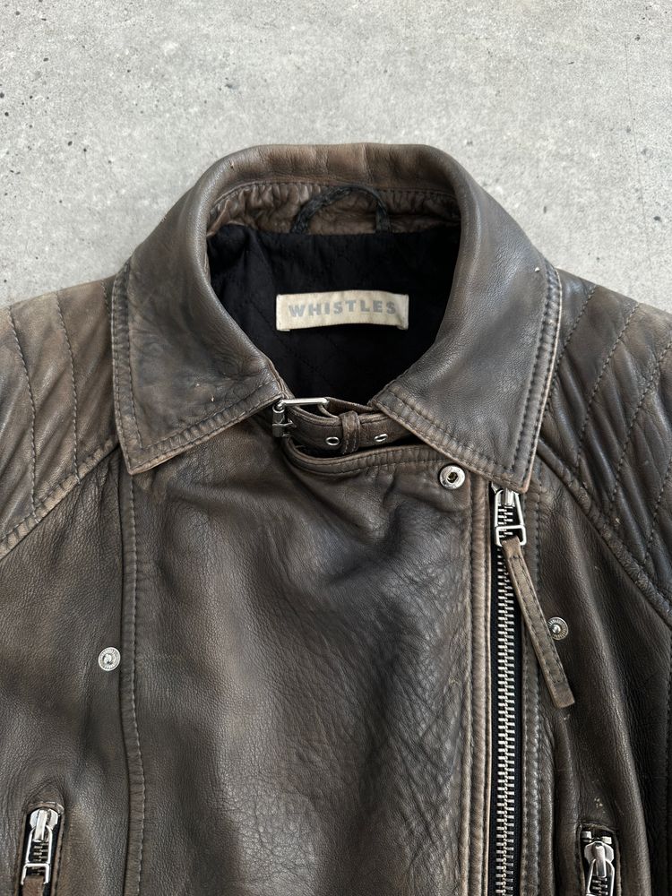 Whistles Distressed Leather Biker Jacket - S imagen 13