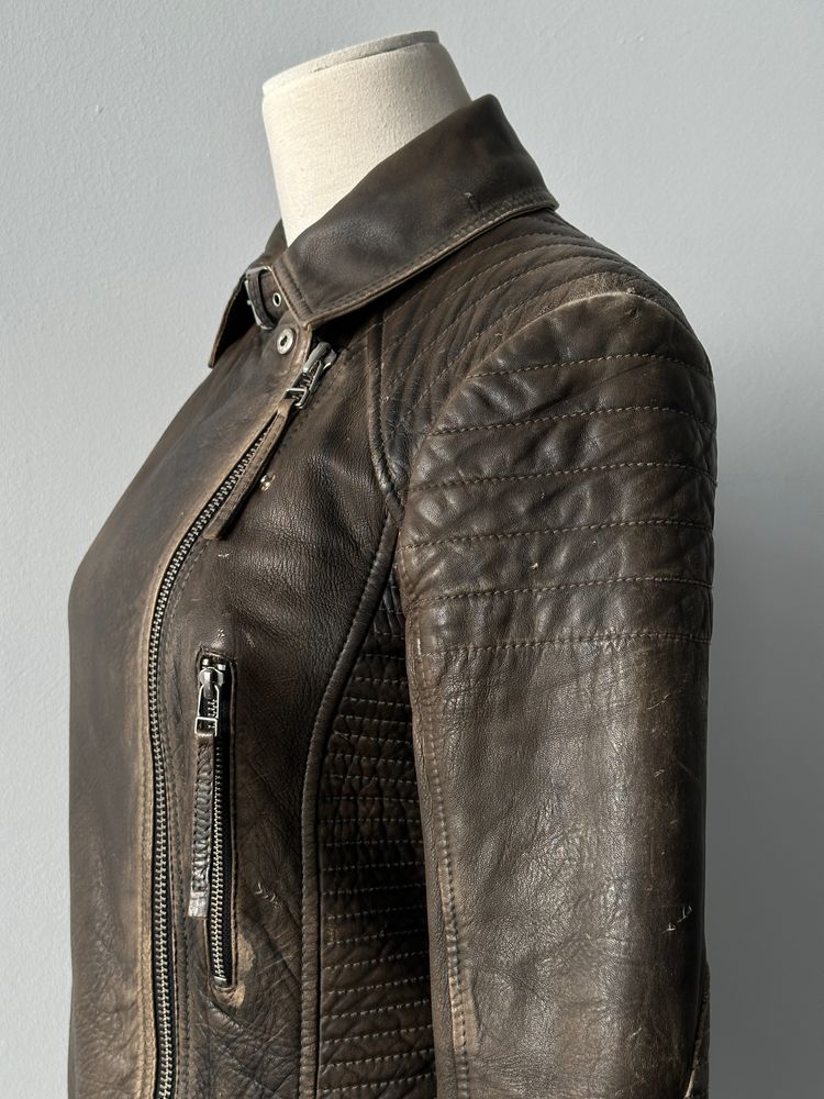 Whistles Distressed Leather Biker Jacket - S imagen 3