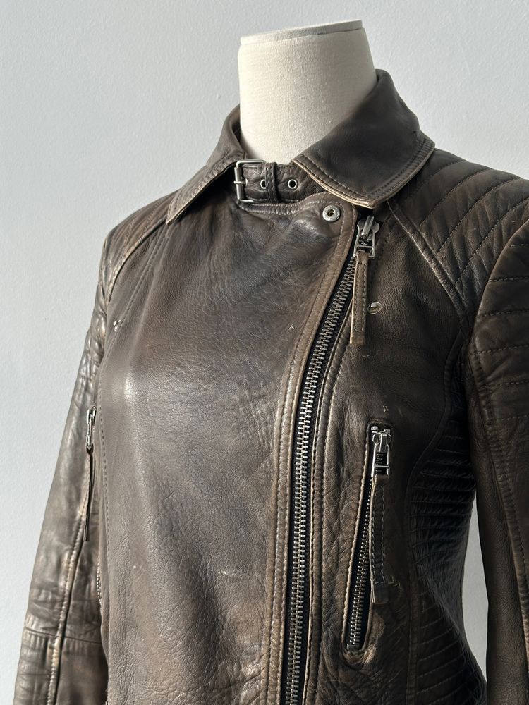 Whistles Distressed Leather Biker Jacket - S imagen 5