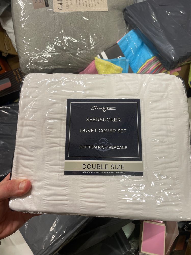 WHITE DOUBLE DUVET SET Seersucker Duvet Cover Set