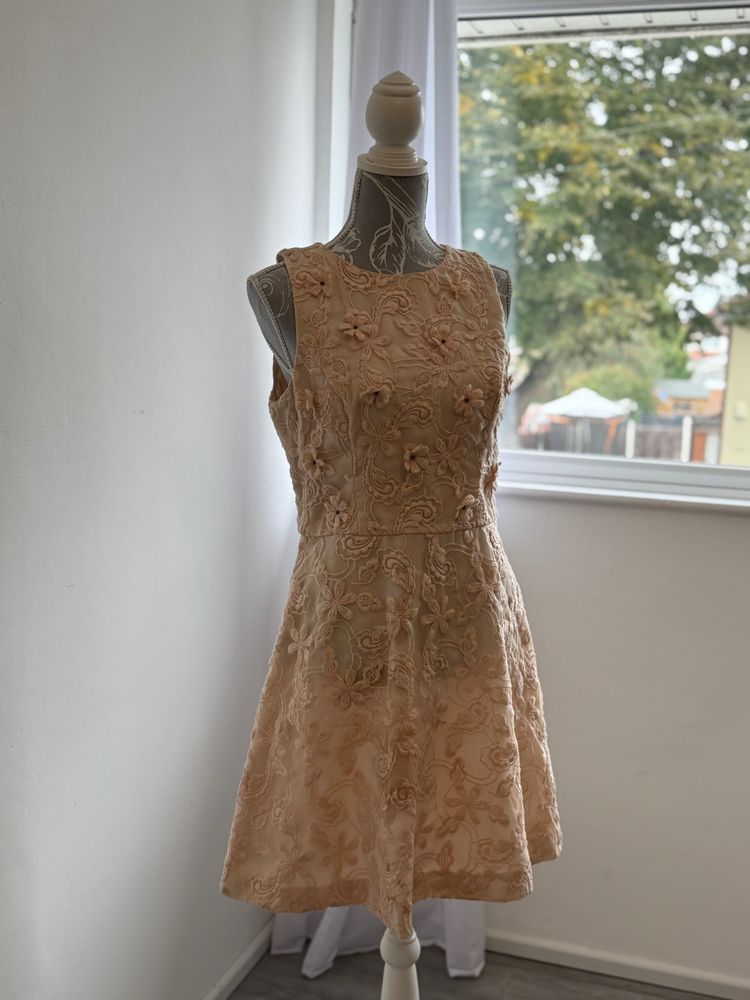 Peach Sleeveless Embroidered Dress