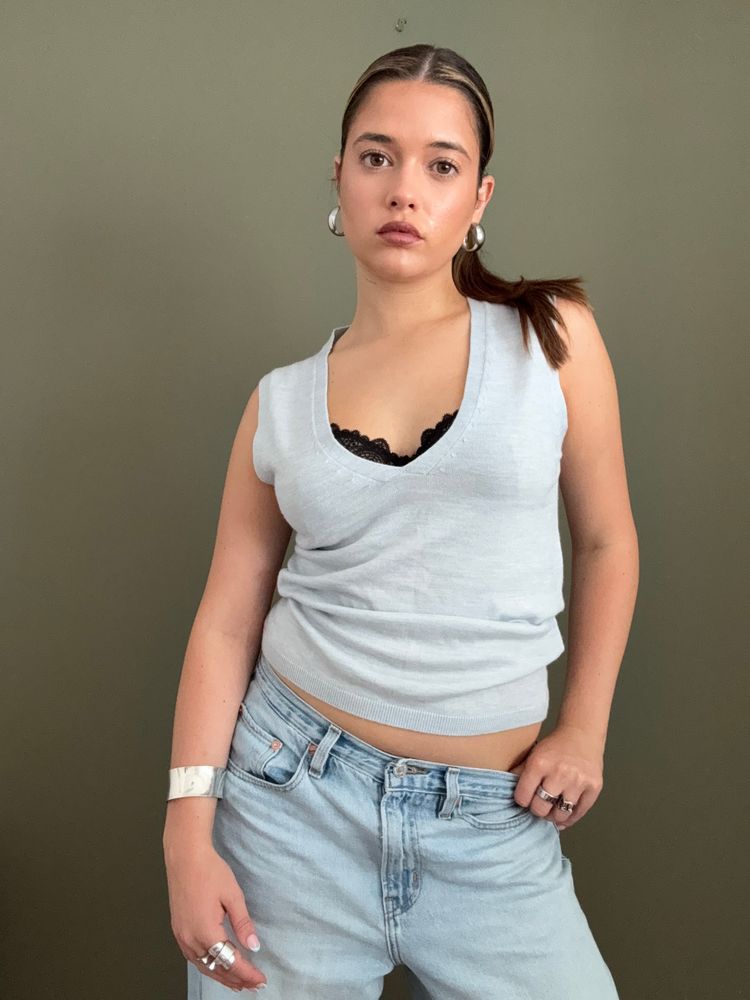 French Connection Baby Blue Knit Vest (M) 11