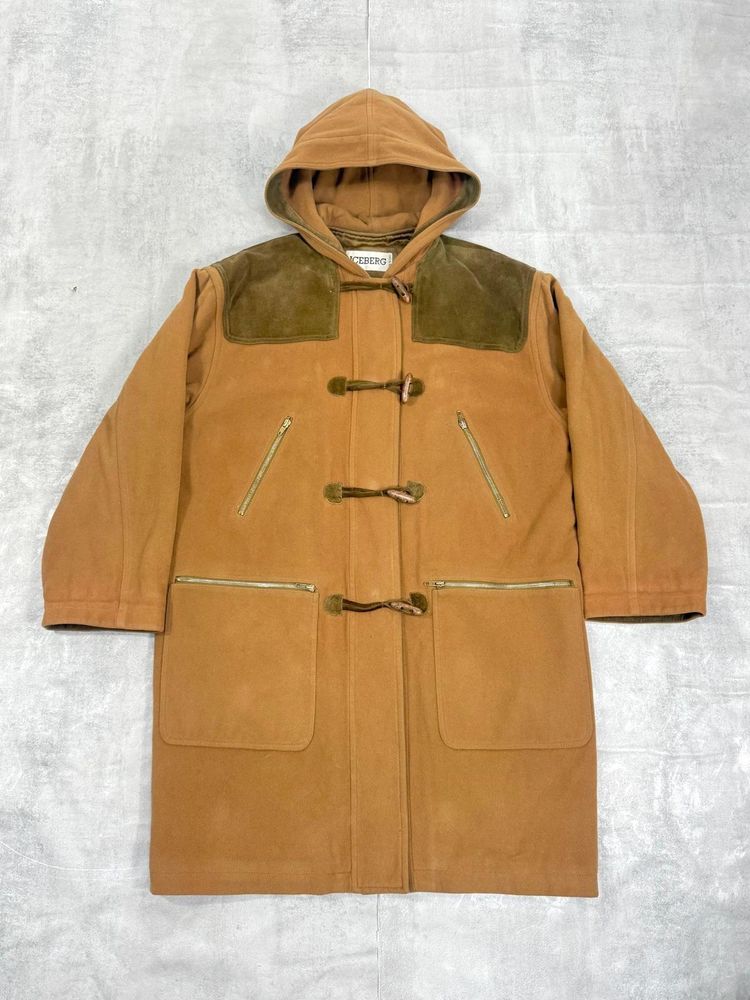 ICEBERG 90'S VINTAGE MONTGOMERY WOOL CASHMERE & LEATHER DUFFEL COAT JACKET LARGE imagen 10