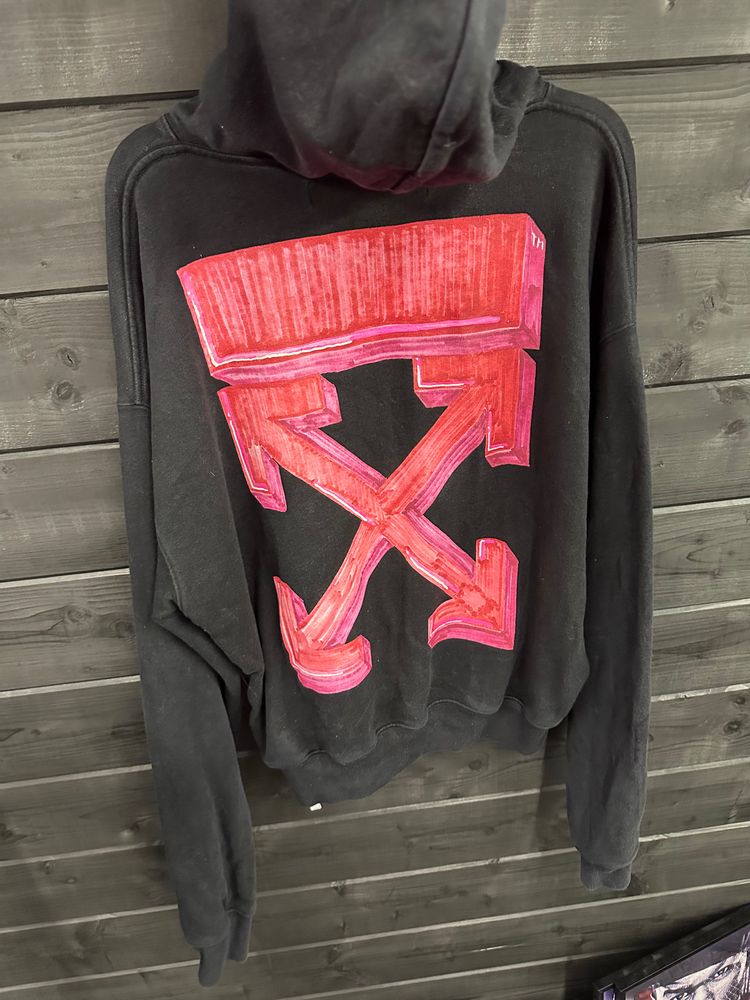 Black OFF WHITE Hoodie With Hot pink Graphic On Back