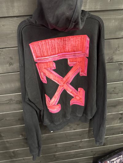 Black OFF WHITE Hoodie With Hot pink Graphic On Back