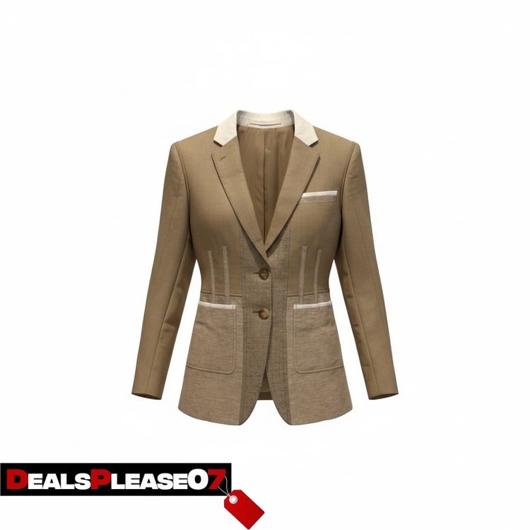 Burberry Brown Women'S Blazer With White Collar And Pocket Details