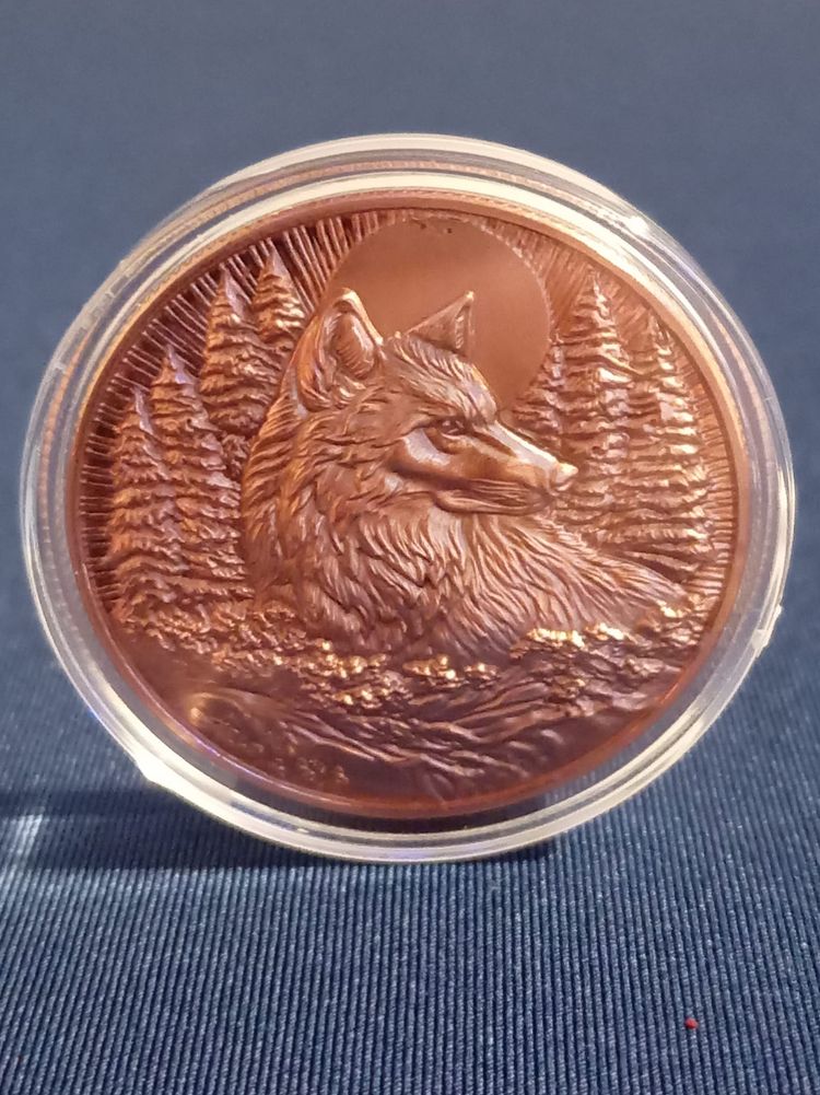 3D Decorative Copper Coin With Wolf And Forest Design  