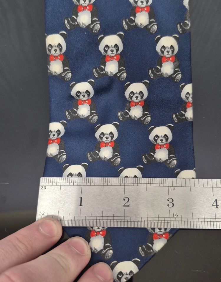 Vintage Tie Rack Havana Panda Bear Navy Blue Novelty Tie 3.5” Width image 7