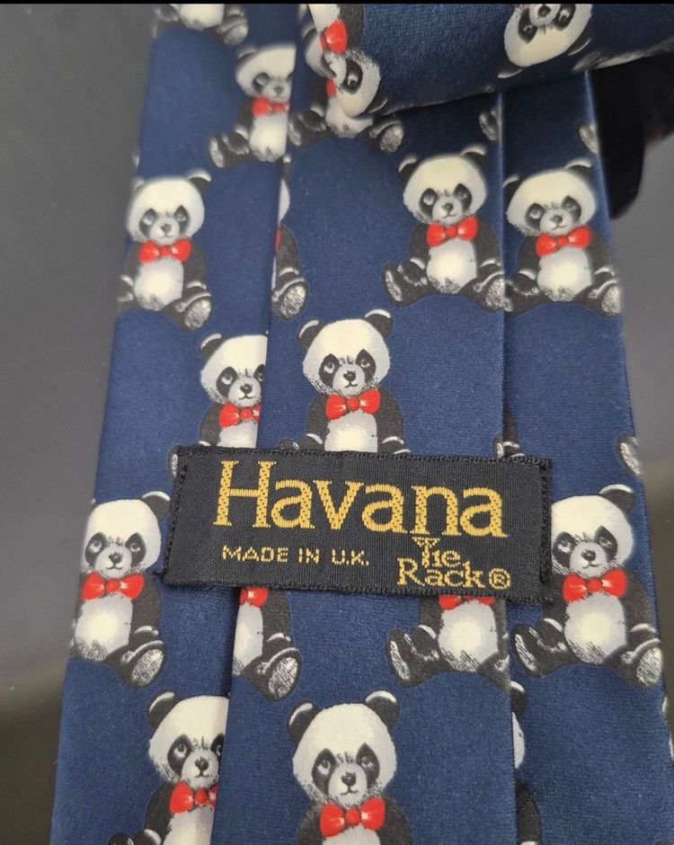 Vintage Tie Rack Havana Panda Bear Navy Blue Novelty Tie 3.5” Width image 4