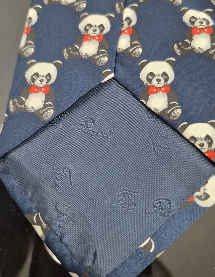 Vintage Tie Rack Havana Panda Bear Navy Blue Novelty Tie 3.5” Width image 6