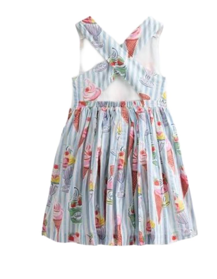 Mini Boden Kids Harper Cross-Back Dress In Blue Stripe 3