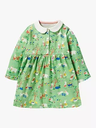 Animal Baby Boden Kids Long Sleeve Jersey Collared Dress in Green/Fountain Spring Time product image