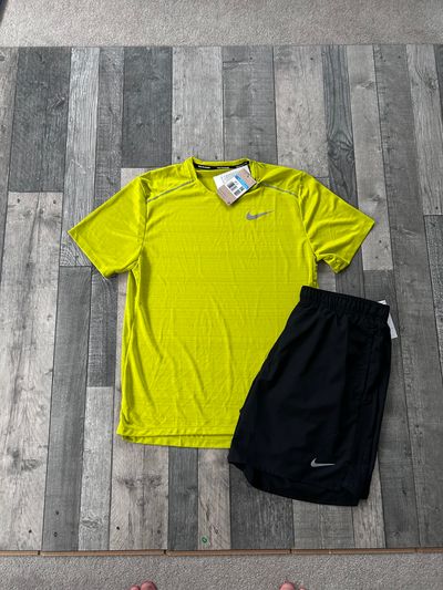 Nike Dri-Fit Miler T-shirt & Short Set ‘Bright Cactus’ - Size Medium