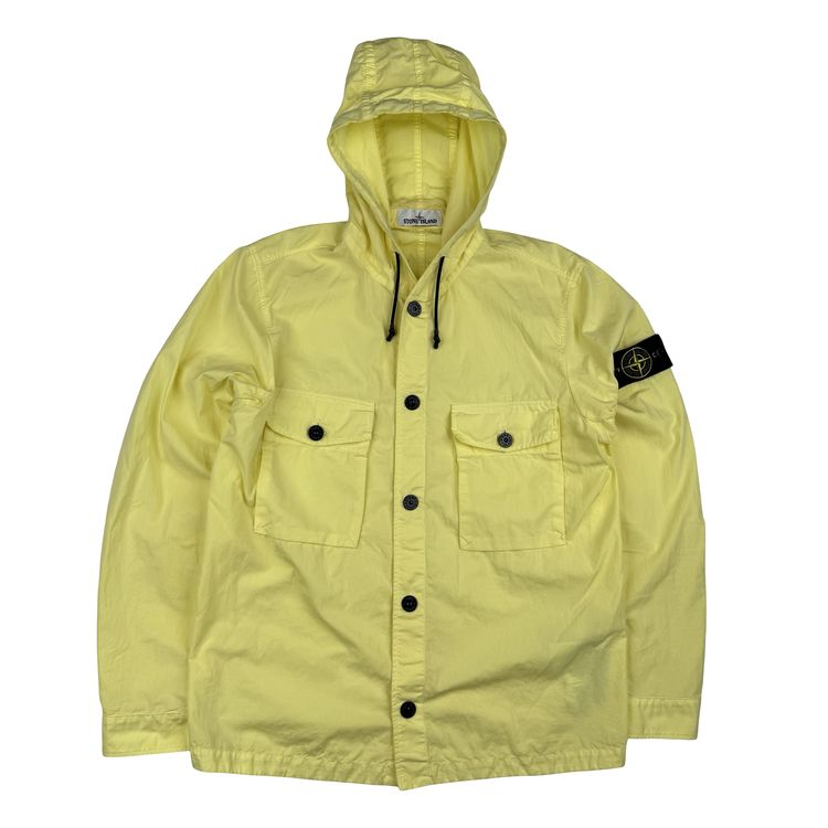 Stone Island 2020 Yellow Lightweight Cotton Blend Hooded Jacket Overshirt - Medium